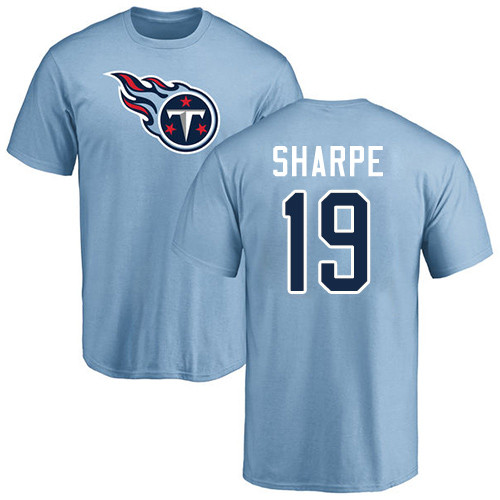 Tennessee Titans Men Light Blue Tajae Sharpe Name and Number Logo NFL Football #19 T Shirt